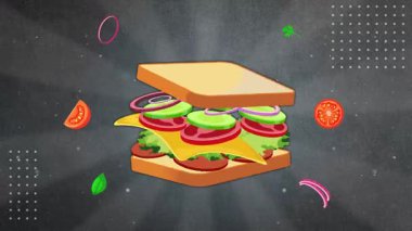 Ekranda beliren bir sandviçin 2B animasyonu.
