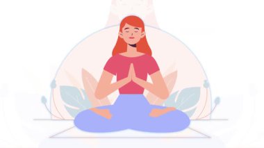 Bir bayanın 2D animasyonu yoga yapıyor. Meditasyon yapan bir kızın hareket grafikleri. 