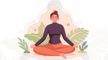 Bir bayanın 2D animasyonu yoga yapıyor. Meditasyon yapan bir kızın hareket grafikleri. 