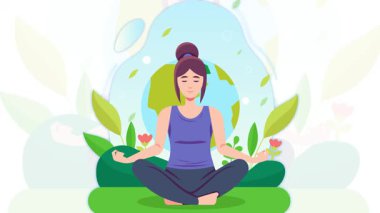 Bir bayanın 2D animasyonu yoga yapıyor. Meditasyon yapan bir kızın hareket grafikleri. 