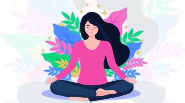 Bir bayanın 2D animasyonu yoga yapıyor. Meditasyon yapan bir kızın hareket grafikleri. 