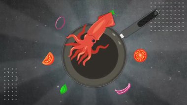 Tavada kızarmış mürekkep balığı animasyonu