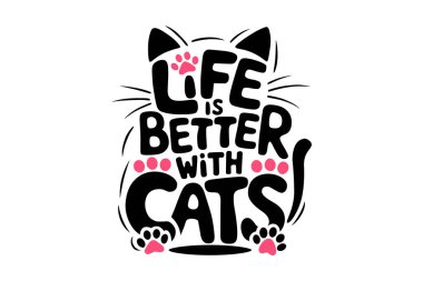 Hayat, kedilerin el çizimi tipografisi ile daha iyi. Kartlar ve tişörtler için harflerden alıntılar yapıyor.