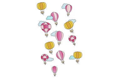 Sıcak hava balonlarının renkli bir görüntüsünün vektör çizimi