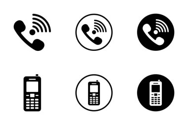 Modern İletişim İçin Basit Siyah ve Beyaz Telefon Simgeleri Ayarlandı