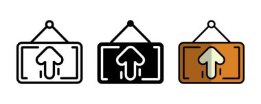 Bir duvarda asılı olarak tasvir edilen yukarı bakan bir ok işaretinin üç varyasyonu..