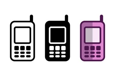 Klasik flip-style cep telefonlarının üç basit, düz simgesi.