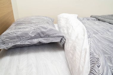 Rahat ve davetkar bir yatak takımı şık bir yatak takımı ve güzel desenli yastıklar, modern iç mekanlar için ideal.