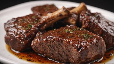 Gurme haşlanmış sığır eti madalyonları: Zengin Biberiye Sosu Tabağı