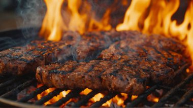 Cızırdayan Biftek Burger Burger Kızaran Alevler Üzerine Izgara