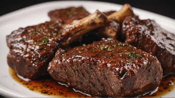 Gurme haşlanmış sığır eti madalyonları: Zengin Biberiye Sosu Tabağı