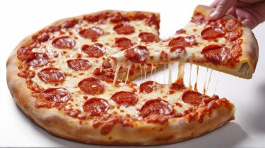 Peynirli ve salamlı biberli pizza.