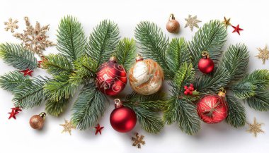 Beyaz arka planda Noel dekoru olan güzel kompozisyon