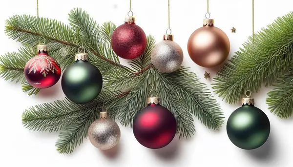 Köknar dalı ve toplarıyla Noel süslemesi