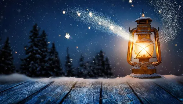 Kar ve fenerle dolu Noel arkaplanı