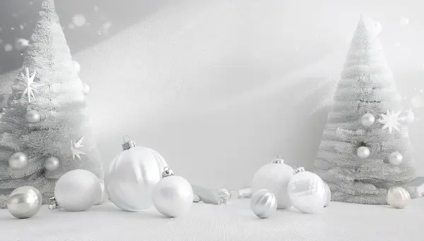 Karlı bir ormanın arka planında noel baloları. Yeni yıl ve mutlu noeller. 3d oluşturma.