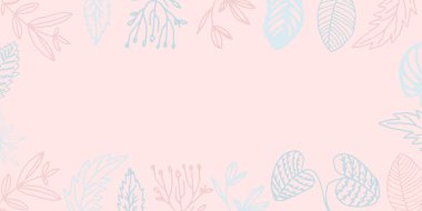 Poster ve baskı şablonu için özet tasarım tarzında soyut botanik yaprak ve çiçek çerçeveli el çizimi