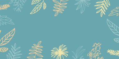 Poster ve baskı şablonu için özet tasarım tarzında soyut botanik yaprak ve çiçek çerçeveli el çizimi