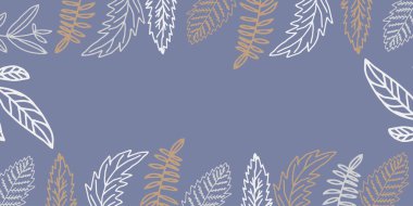 Poster ve baskı şablonu için özet tasarım tarzında soyut botanik yaprak ve çiçek çerçeveli el çizimi