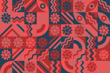 Bauhaus deseni, geometrik şekil. Geometrik mozaik. İskandinav. Geometrik mozaik parmak izi. Eski duvar kâğıdı. Vektör illüstrasyonu