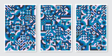 Parlak neon renkli geometrik şekilli vektör soyut sembollerinin geçmişe dönük desenleri, poster tasarımı, dergi ön sayfası, yüksek teknoloji baskısı, kapak kapağı.