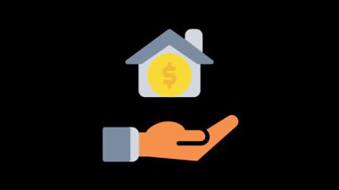 Ev yapımı madeni para ikonu animasyonu. İşletme temel renk 4K video web sitesi, şeffaf alfa kanalı