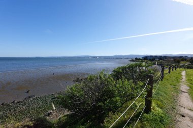 Güzel bir okyanus manzarası boyunca uzanan yol. Güneşli mavi gökyüzü. Yüksek kalite fotoğraf