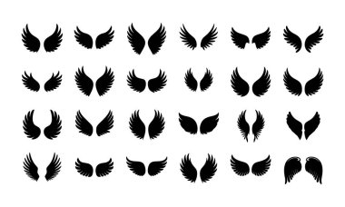 Kanat simgeleri hazır. Beyaz arkaplanda web tasarımı için basit kanat vektör simgeleri kümesi