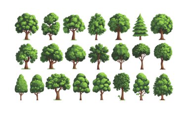Gerçekçi Yeşil Ağaç Kümesi Yemyeşil Orman ve Park Elementleri, Yeşil Ağaç İllüstrasyonu, Yeşiller Yeşil Ağaç Koleksiyonu Doğa ve Çevre Resimleri .