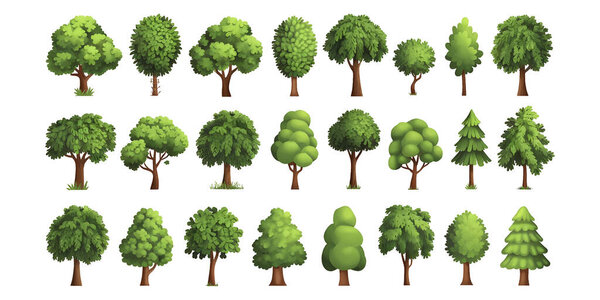Элементы пышного леса и парка, иллюстрация зеленого дерева, коллекция зеленого дерева Природа и окружающая среда .