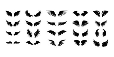 Kanatlar ve Yarasa Siluetleri - Gotik ve Fantezi elementler, kanat siluet vektörü .