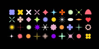 Brutalist soyut geometrik şekiller ve ızgaralar. Vahşi çağdaş yıldız oval spiral çiçek ve diğer ilkel elementler. İsviçre tasarım estetiği. Bauhaus memphis tasarımı.