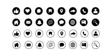 Web simgesi seti. Ev, konum, çağrı, e-posta, adres, dünya, sohbet, mesaj, posta, telefon, bilgi, destek, arama, web sitesi, simge. İletişim ve ağ simgeleri ayarlandı. Web sitesi simge vektörü.