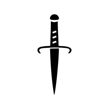 Beyaz arkaplanda kılıç vektörü silueti tasarımı. Beyaz arkaplanda Viking kılıcı silueti vektör çizimi tasarımı.