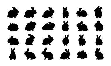  Siluet Tavşan Koleksiyonu - Siyah ve Beyaz Vektör