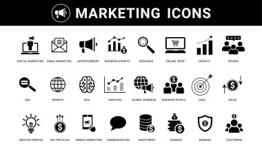 Dijital Pazarlama ikonu vektör çizimi. Dijital pazarlama simgesi koleksiyonu