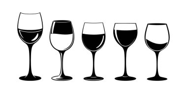  Beyaz arkaplanda izole edilmiş vektör şarap kadehleri ,