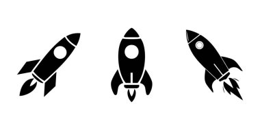 Roket ikonu. Roket ikon vektörünü fırlattı. Roket yükseliyor - vektör simgeleri koleksiyonu. Roket fırlatma.