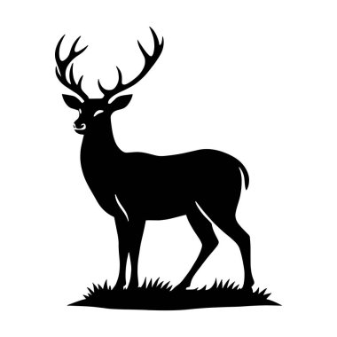  Geyik siyah siluet vektör sanat Illustration beyaz arka plan, düz stil vahşi geyik siluetleri beyaz arka plan izole. Vektör illüstrasyonu