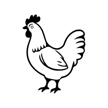 Beyaz arkaplanda izole edilmiş tavuk silueti vektörü, ana hatlı ikon vektörü illüstrasyonu 10,