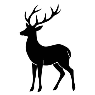 Geyik siyah siluet vektör sanat Illustration beyaz arka plan, düz stil vahşi geyik siluetleri beyaz arka plan izole. Vektör illüstrasyonu