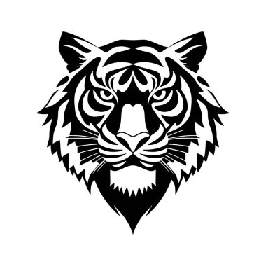  Kaplan başlı siluet. Tek renkli vektör, Siyah ve Beyaz Kaplan Başlı Siluet vektörü: .