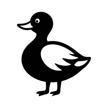Ördek ana hatlı vektör sanatı siyah renk çizimi, ördek silueti beyaz, ördek vektörü illüstrasyonu 10 .