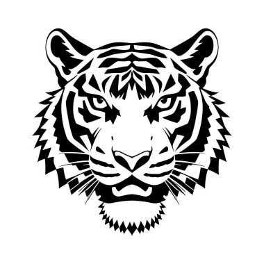  Kaplan başlı siluet. Tek renkli vektör, Siyah ve Beyaz Kaplan Başlı Siluet vektörü: .