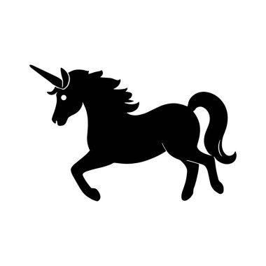 Majestic Unicorn Siluet Vektörü Fantezi ve Efsanevi Sanat Tasarımları İçin Mükemmel. tek boynuzlu at vektör illüstrasyonu .