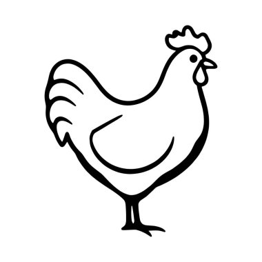 Beyaz arkaplanda izole edilmiş tavuk silueti vektörü, ana hatlı ikon vektörü illüstrasyonu 10,