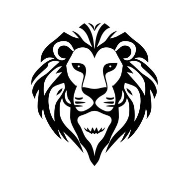 Siyah ve beyaz Aslan baş vektör çizimi simetrik tasarım, logo şablonunuz için, Aslan başı sanat silueti vektör çizimleri.