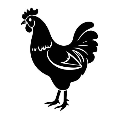 Beyaz arkaplanda izole edilmiş tavuk silueti vektörü, ana hatlı ikon vektörü illüstrasyonu 10,