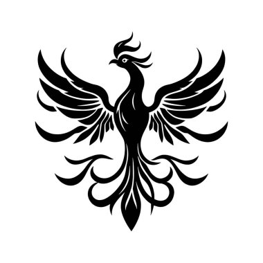 Phoenix Kuşu Siyah Siluet izole edilmiş Vektör EPS. Phoenix Kuş simgesi ,