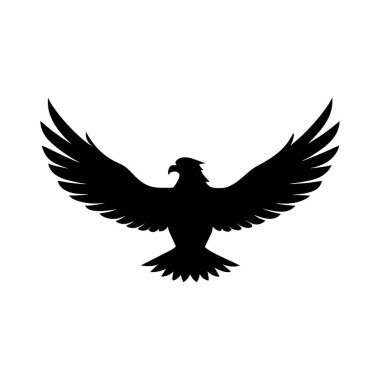 A black eagle silhouette in flight, wings spread, a vector art illustration of wildlife clipart